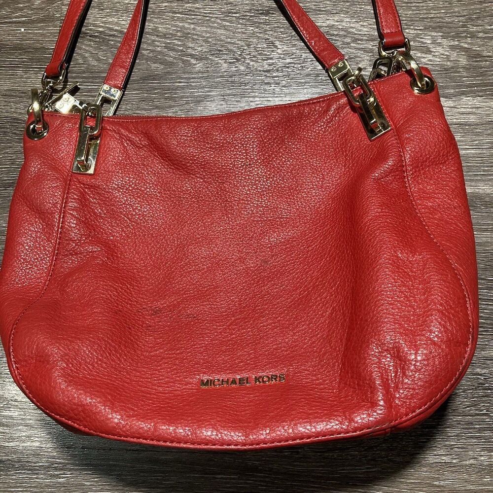 Michael Kors Brooke Medium Leather Tote Red Mandarin Gold Hardware